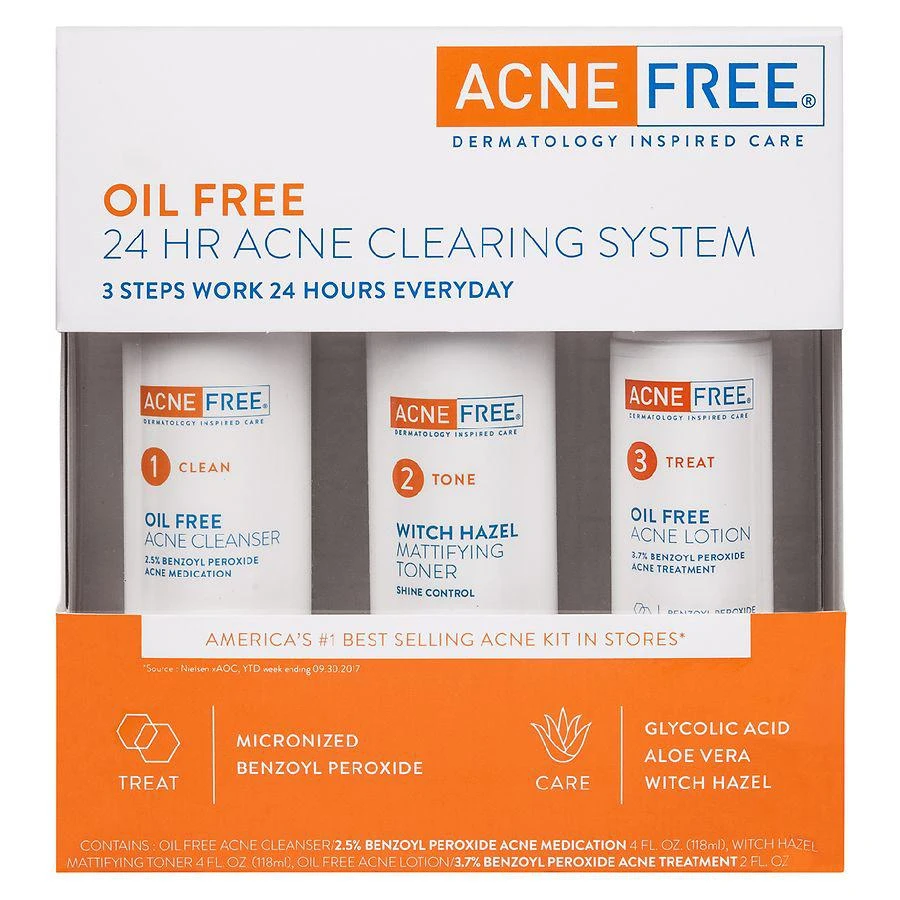 商品AcneFree|3 Step 24 Hour Acne Treatment Kit with Benzoyl Peroxide,价格¥126,第1张图片
