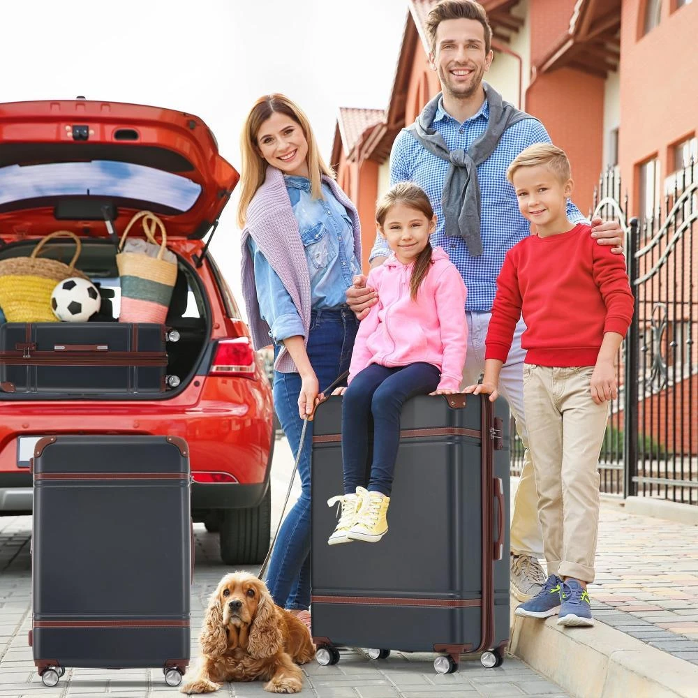 商品BreeBe|Hardshell Luggage Sets 3 Pieces with TSA Lock Black ABS Spinner Suitcase and Cosmetic Case,价格¥1662,第2张图片详细描述