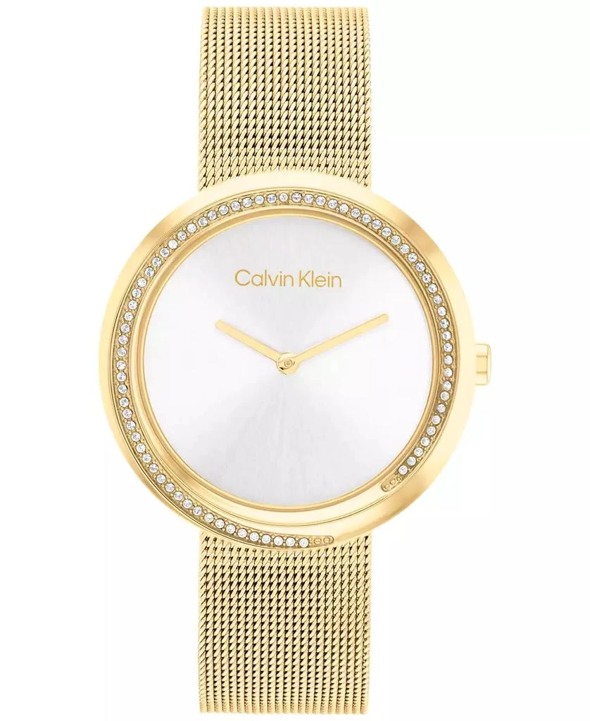 商品Calvin Klein|Women's Gold-Tone Stainless Steel Mesh Bracelet Watch 34mm,价格¥892,第1张图片