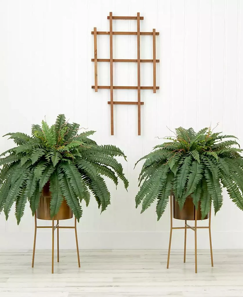 商品NEARLY NATURAL|32" Artificial Boston Fern Plant with Metal Planter with Stand DIY Kit Set of 2,价格¥1245,第2张图片详细描述