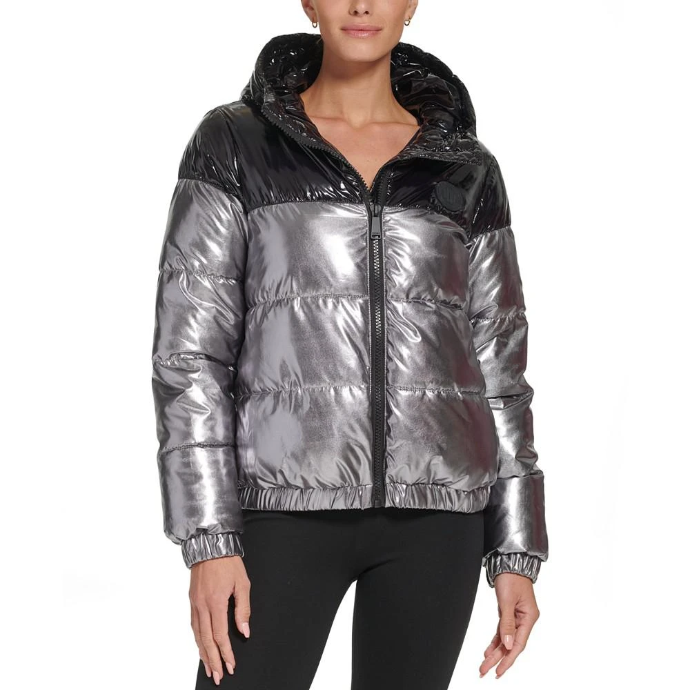 商品DKNY|Women's Metallic Colorblocked Hooded Puffer Jacket,价格¥534,第1张图片