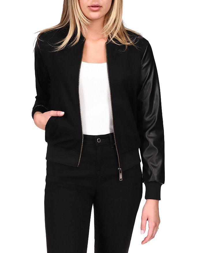 商品Michael Kors|Faux Leather Sleeve Bomber Jacket,价格¥1043,第3张图片详细描述