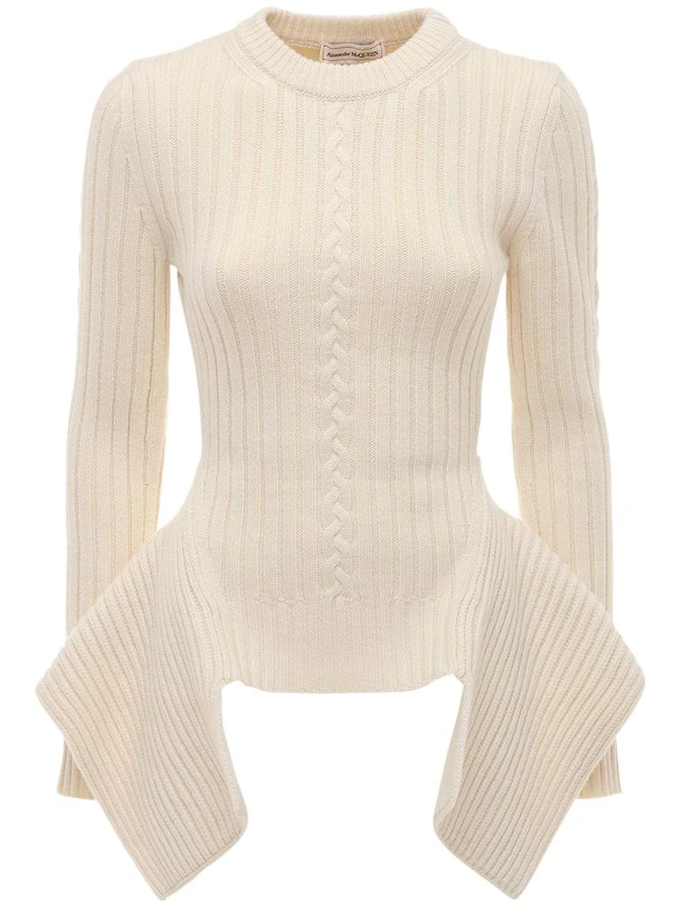 商品Alexander McQueen|Wool Blend Knit Sweater W/ Peplum,价格¥6603,第1张图片