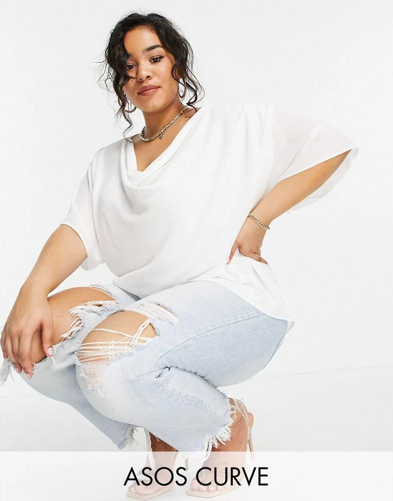 商品ASOS|ASOS DESIGN Curve cowl neck top with wrap hem detail in ivory,价格¥119,第1张图片