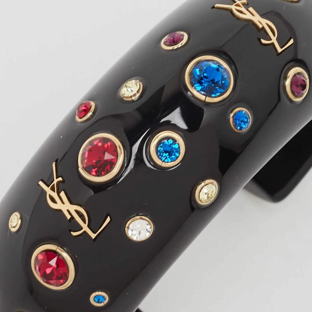 商品[二手商品] Yves Saint Laurent|Saint Laurent Black Crystal Embellished Gold Tone Open Cuff Bracelet,价格¥3876,��第3张图片详细描述