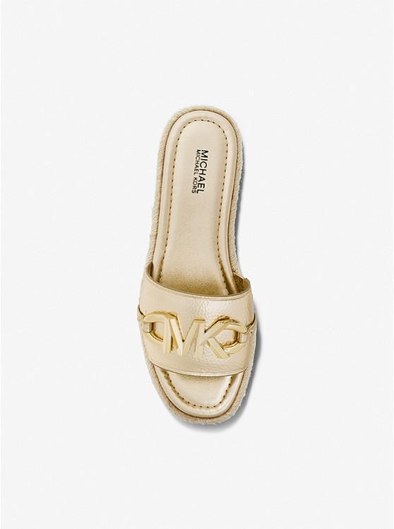 商品Michael Kors|Izzy Logo Embellished Metallic Faux Leather Slide Sandal,价格¥648,第5张图片详细描述