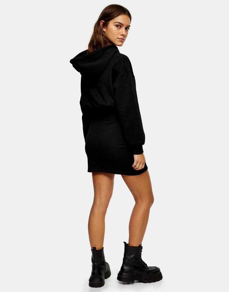 Topshop Petite hooded sweat mini dress in black商品第2张图片规格展示