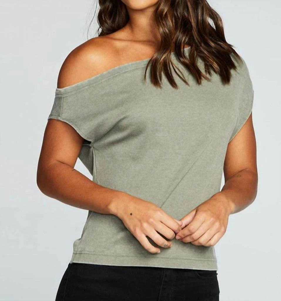 商品Chaser|Rpet Vintage Rib Off Shoulder Top In Dill,价格¥412,第1张图片