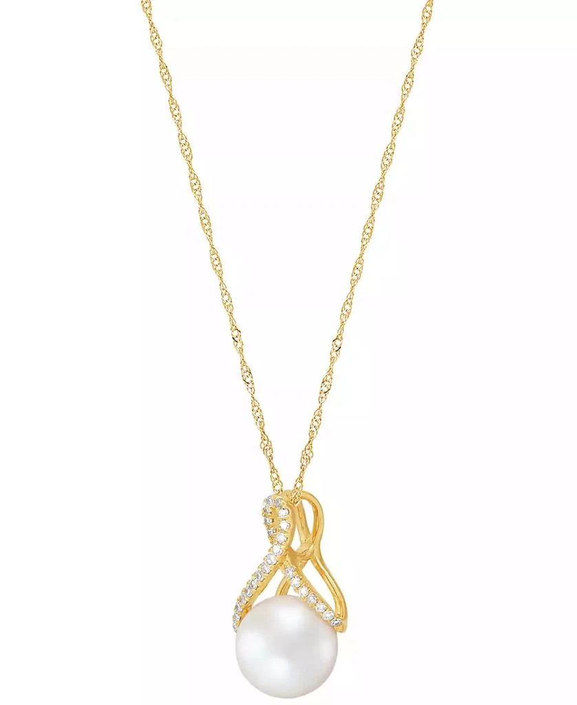 商品Honora|Cultured Freshwater Pearl (8mm) & Diamond (1/10 ct. t.w.) Ribbon 18" Pendant Necklace in 14k Gold,价格¥1870,第3张图片详细描述