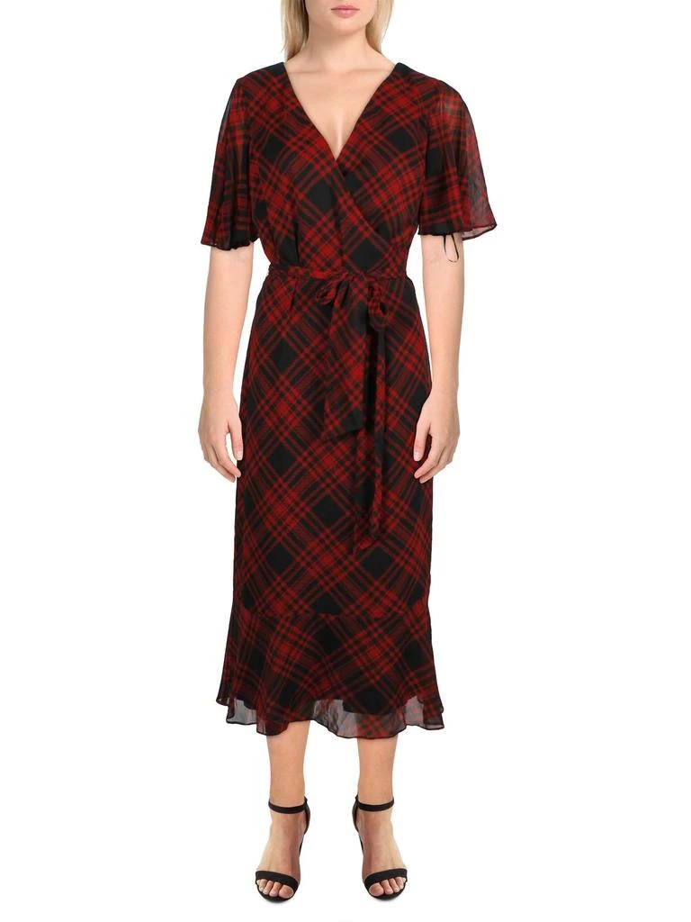商品Ralph Lauren|Oleander Womens Chiffon Plaid Midi Dress,价格¥589,第1张图片