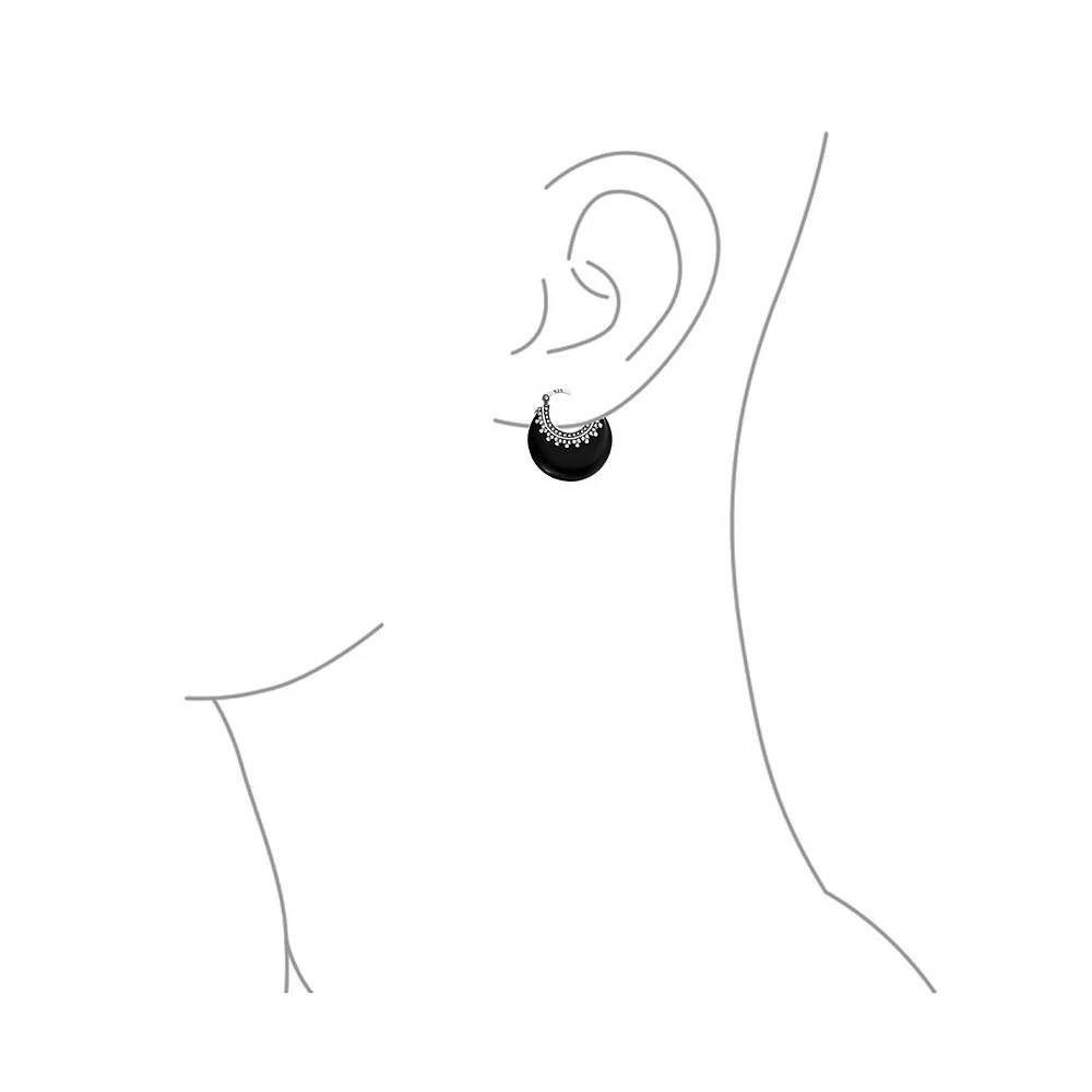商品Bling Jewelry|Boho Western Style Tribal Genuine Black Onyx Round Half Crescent Hoop Earrings For Women Oxidized Milgrain Caviar Bead .925 Sterling Silver,价格¥374,第2张图片详细描述