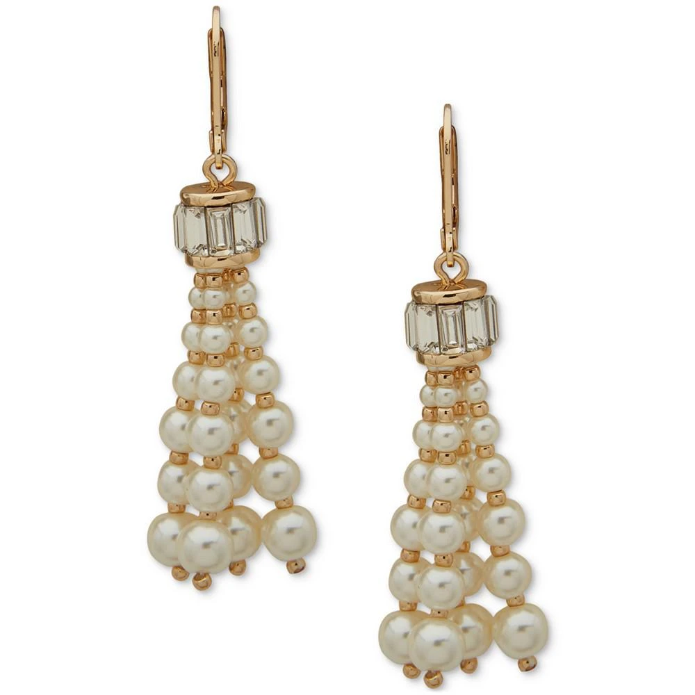 商品Anne Klein|Gold-Tone Imitation Pearl & Stone Baguette Tassel Drop Earrings,价格¥97,第1张图片