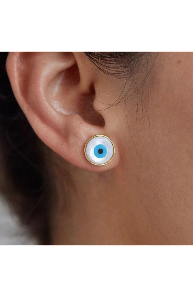 商品Savvy Cie Jewels|18K Gold Vermeil Mother-of-Pearl Evil Eye Stud Earrings,价格¥231,第2张图片详细描述