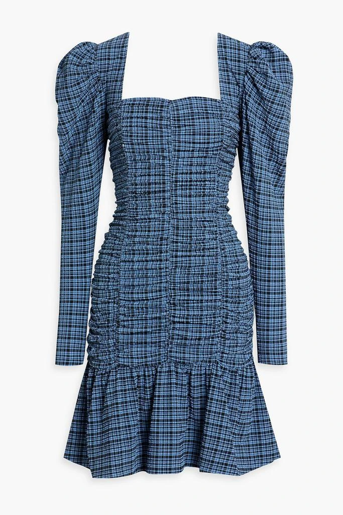 商品Ganni|Ruched checked stretch-seersucker mini dress,价格¥580,第1张图片