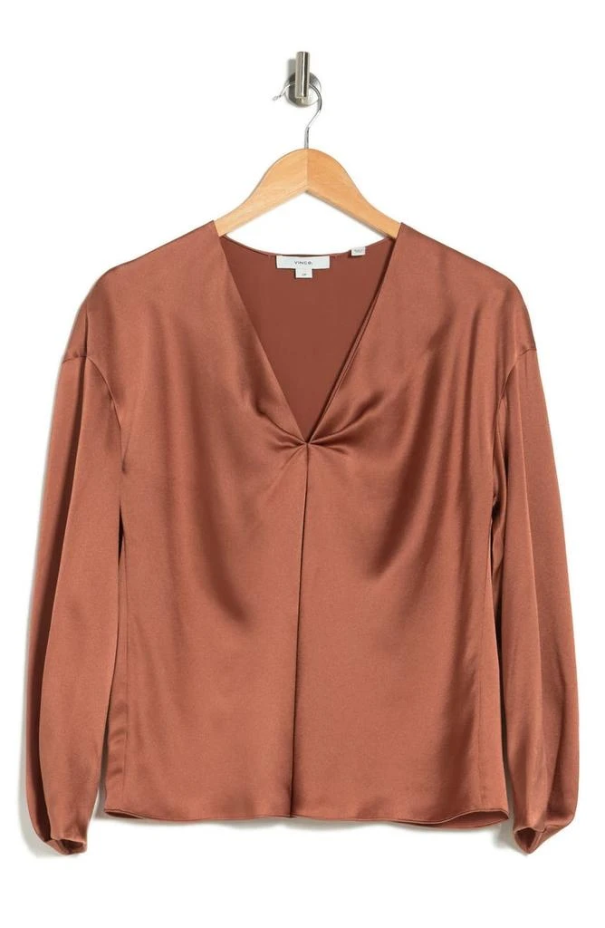 商品Vince|V-Neck Long Sleeve Drape Silk Blouse,价格¥483,第3张图片详细描述