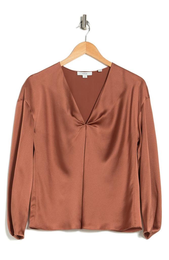 商品Vince|V-Neck Long Sleeve Drape Silk Blouse,价格¥1103,第5张图片详细描述