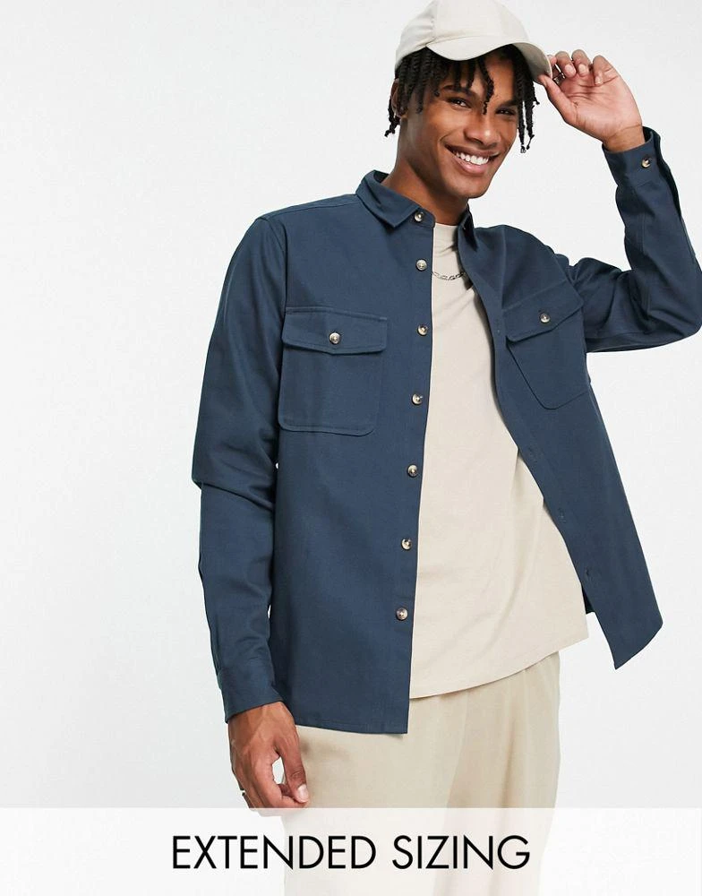 商品ASOS|ASOS DESIGN cotton shacket in navy,价格¥273,第1张图片