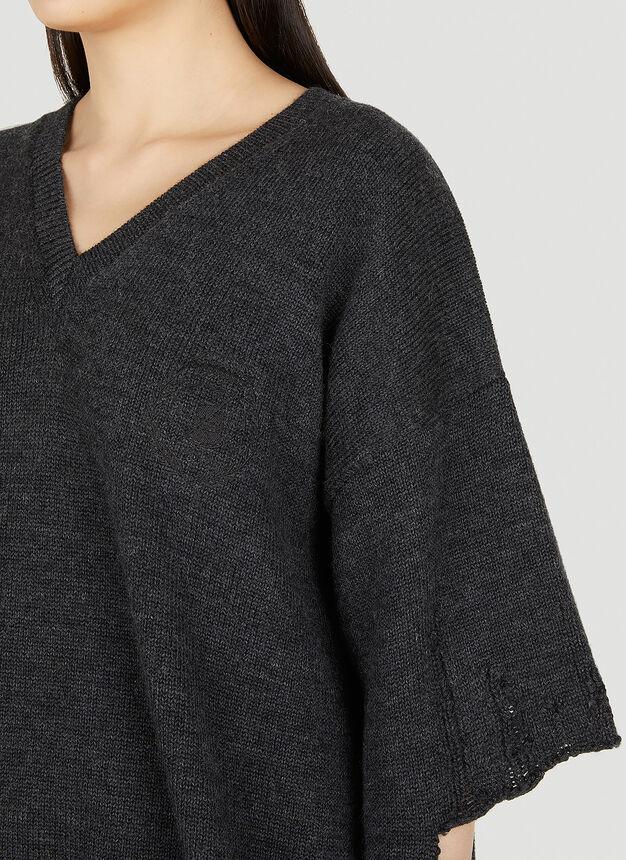 Destroyed V Neck Sweater in Grey商品第5张图片规格展示