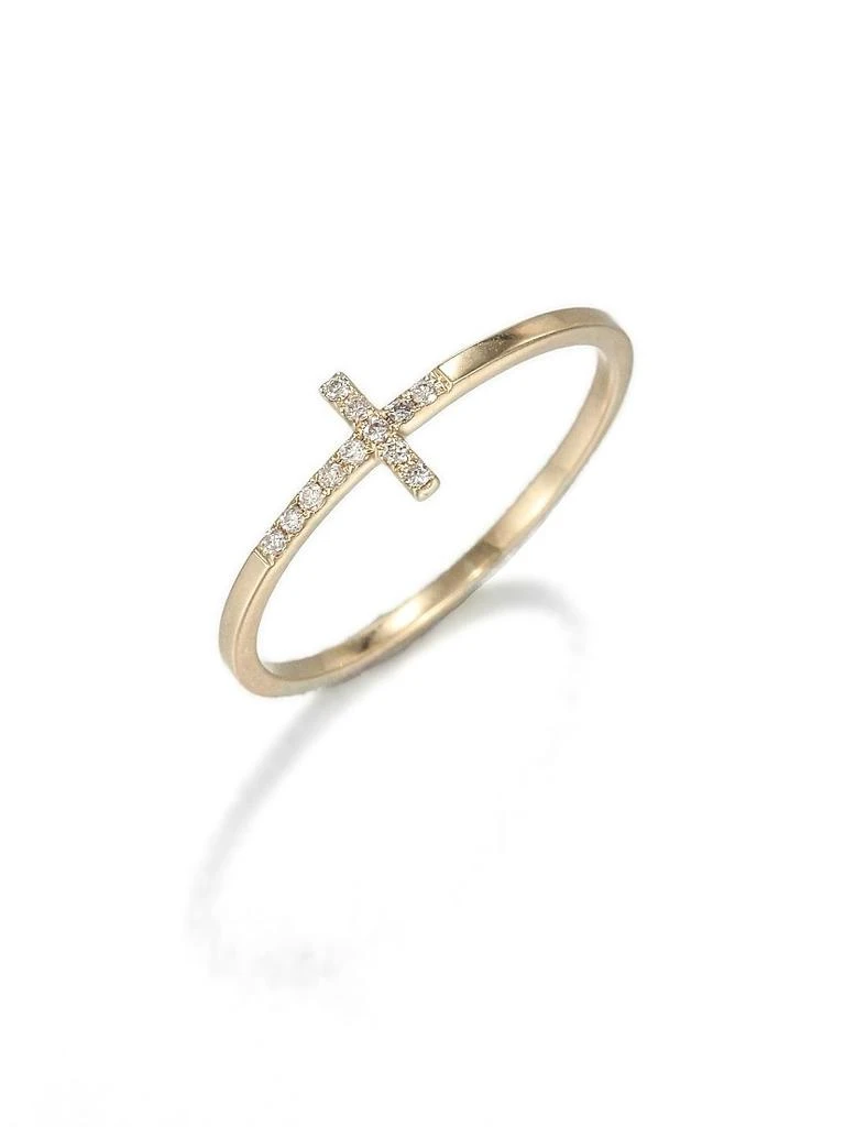 商品Sydney Evan|Diamond & 14K Yellow Gold Bent Cross Ring,价格¥5066,第1张图片