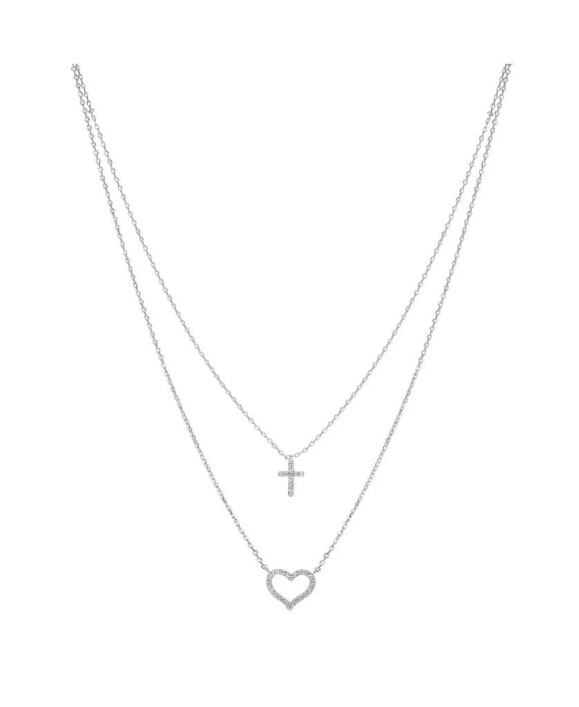 商品Unwritten|Fine Silver Plated Cubic Zirconia Cross and Heart Layered Pendant Necklace,价格¥135,第1张图片