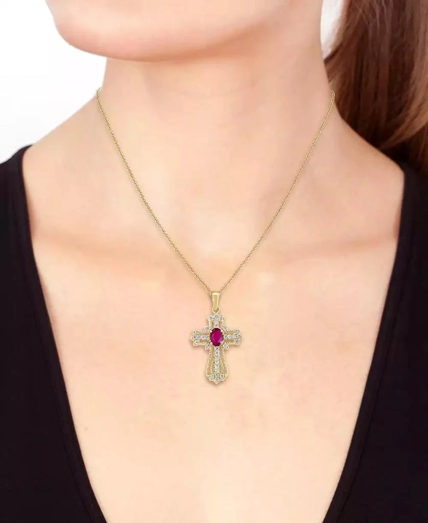 商品Effy|EFFY® Ruby (1/2 ct. t.w.) & Diamond (1/2 ct. t.w.) Openwork Cross 18" Pendant Necklace in 14k Gold,价格¥8765,第2张图片详细描述