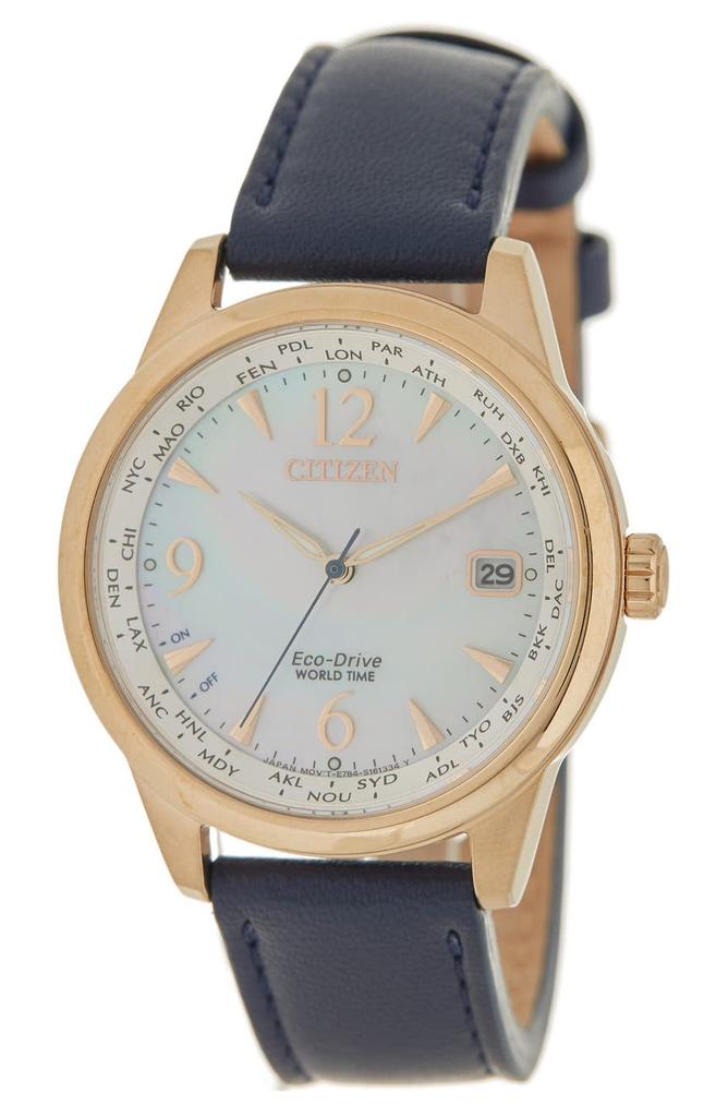 Women's World Time Eco-Drive Rose Gold White Dial Watch, 36mm商品第1张图片规格展示
