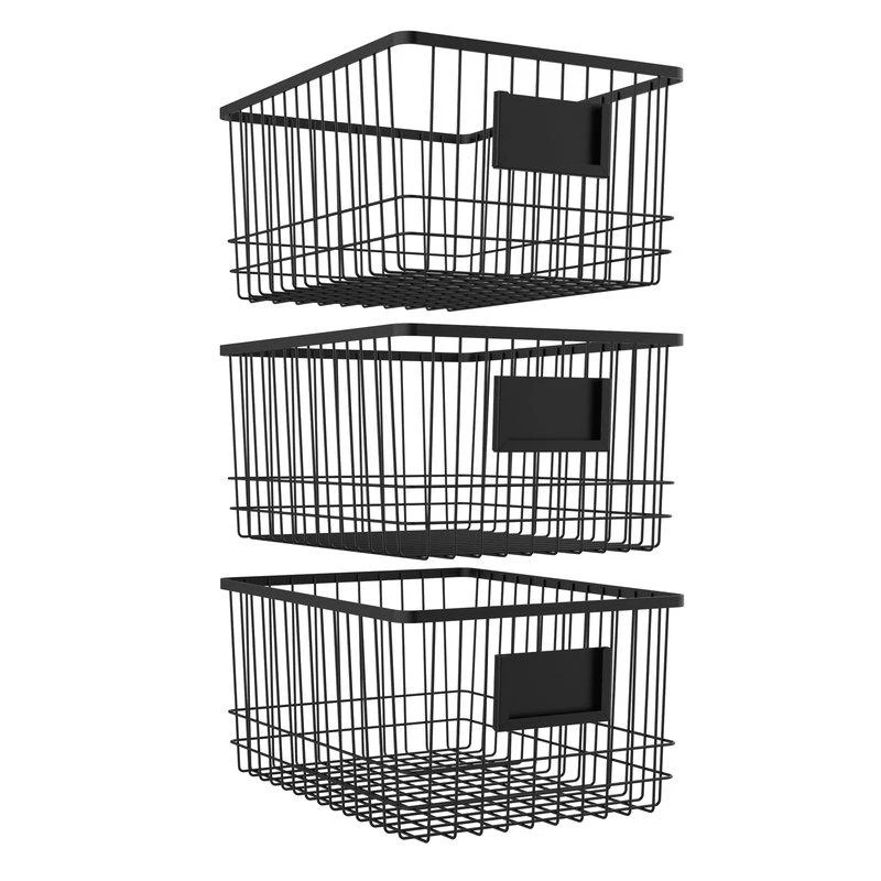 商品Oceanstar|Metal Wire Organizer Bin Basket With Card Holder Set Of 3,价格¥536,第1张图片