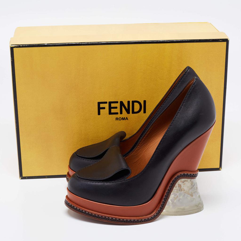Fendi Black Leather Ice Heel Loafer Pumps Size 36商品第8张图片规格展示