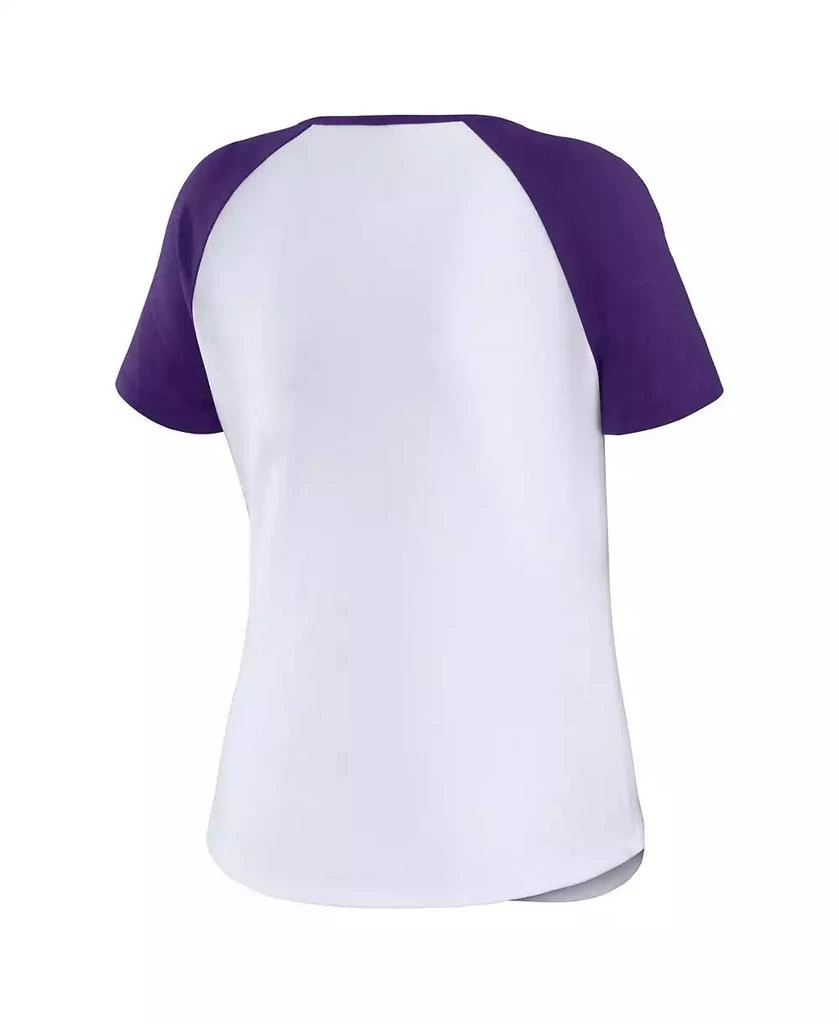 商品WEAR by Erin Andrews|Women's White Distressed LSU Tigers Baseball Logo Raglan Henley T-shirt,价格¥301,第4张图片详细描述