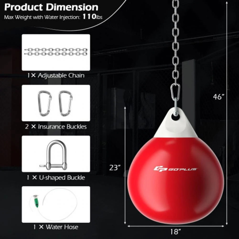 商品Hivvago|18 Inch 110 Pound Heavy Punching Water Aqua Bag with Adjustable Metal Chain-Red,价格¥748,第4张图片详细描述