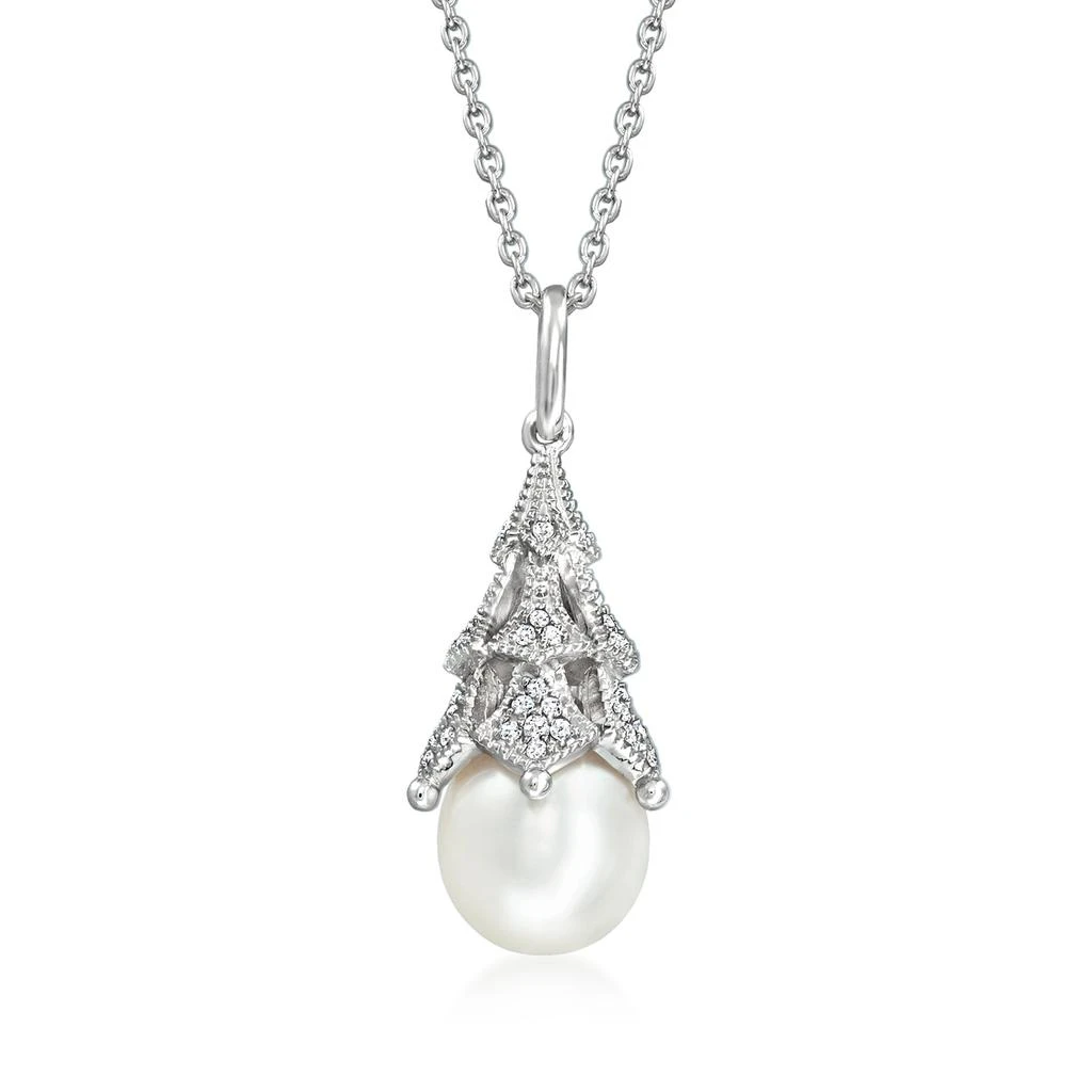 商品Ross-Simons|Ross-Simons 8.5-9mm Cultured Pearl and . Diamond Pendant Necklace in Sterling Silver,价格¥888,第1张图片