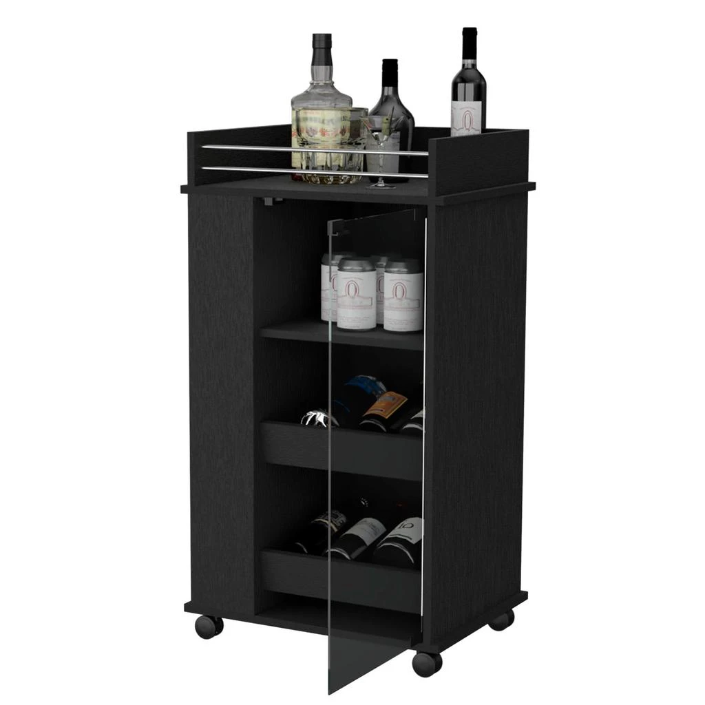 商品Homezia|Black Rolling Bar Cart With Wine Storage,价格¥2723,第4张图片详细描述