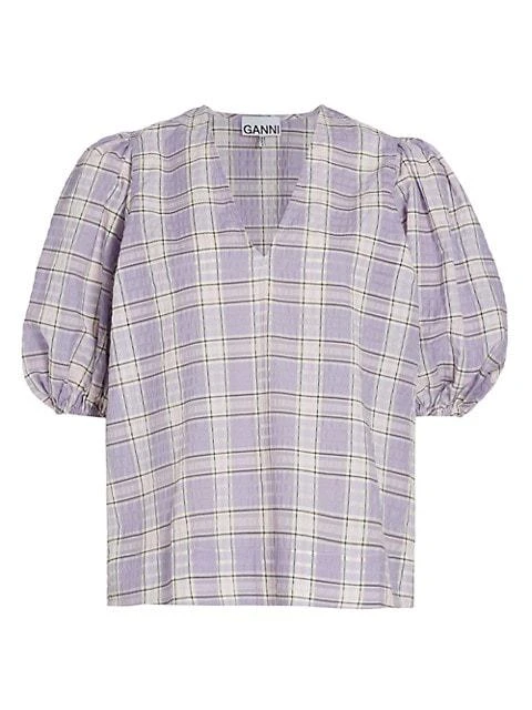 商品Ganni|Seersucker Check Blouse,价格¥521,第1张图片