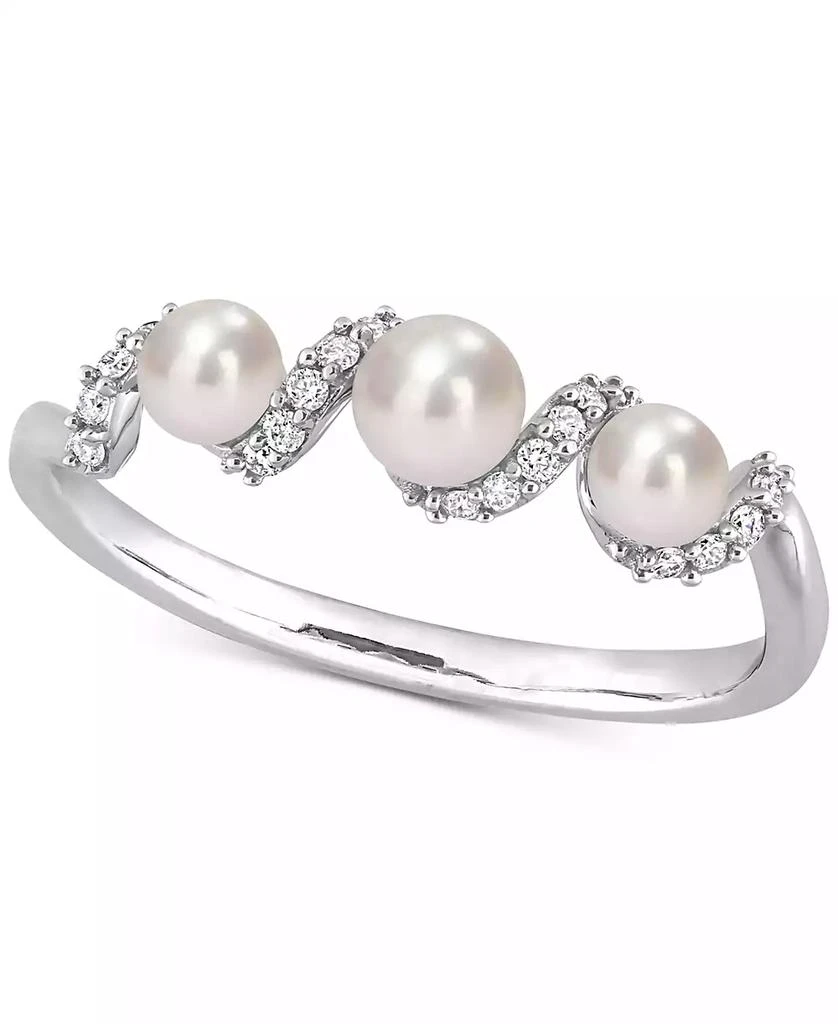 商品Macy's|Cultured Freshwater Pearl (3-4mm) & Diamond (1/10 ct. t.w.) Swirl Ring in 14k White Gold,价格¥5523,第1张图片