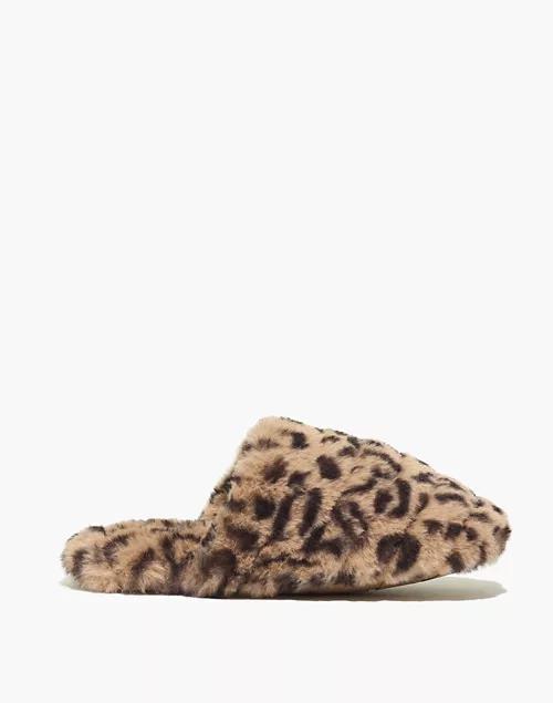 Quilted Scuff Slippers in Leopard Recycled Faux Fur商品第2张图片规格展示