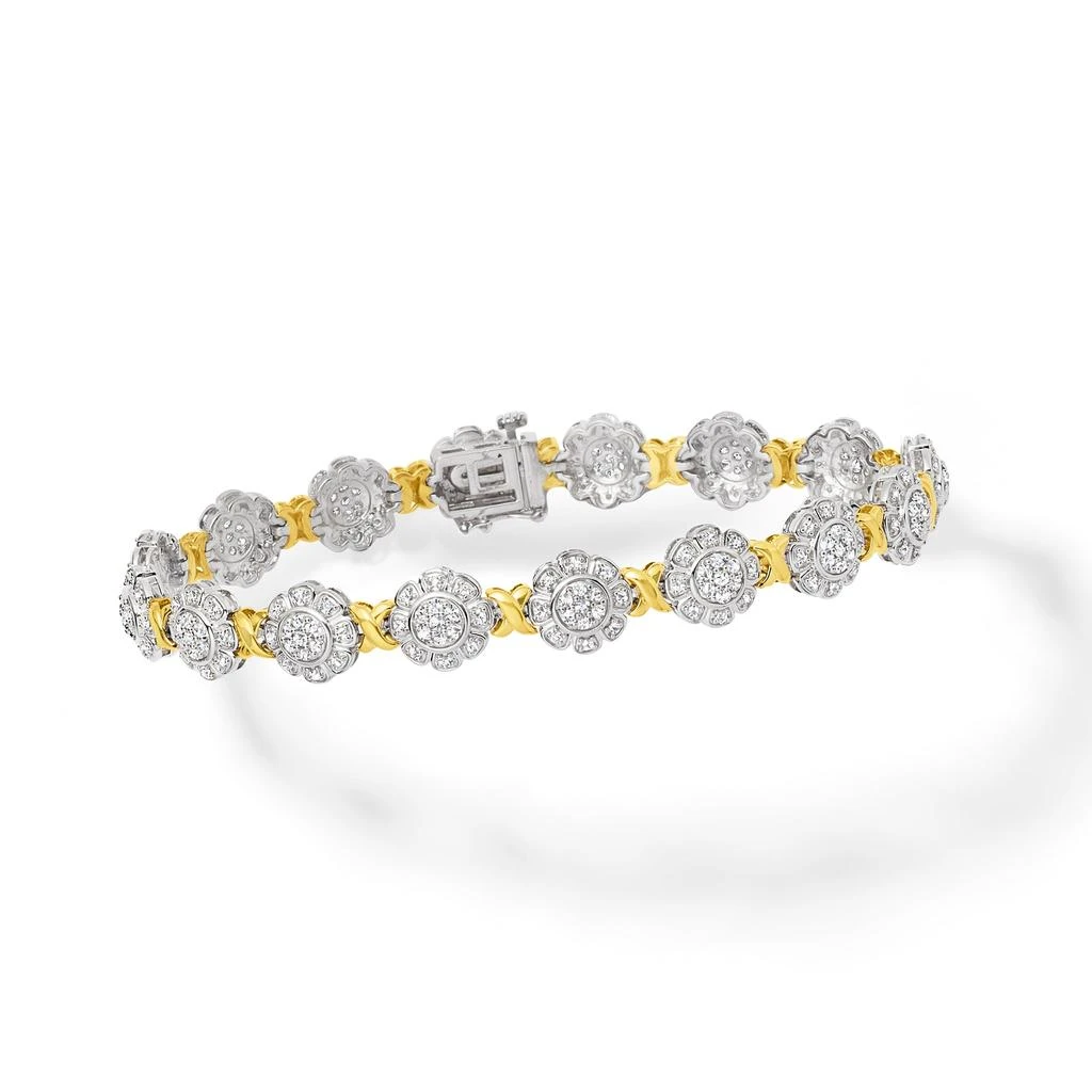 商品Ross-Simons|Diamond Flower Bracelet in 2-Tone Sterling Silver,价格¥4571,第3张图片详细描述