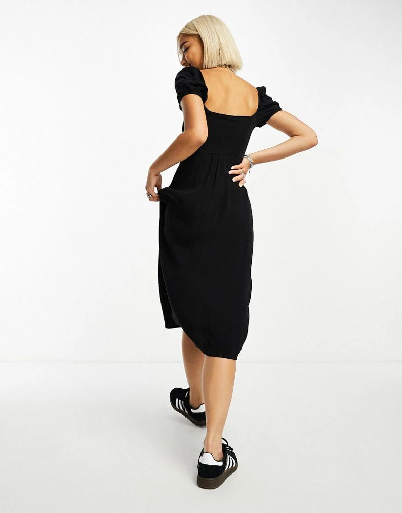 商品Bershka|Bershka milkmaid split hem midi dress in black,价格¥266,第4张图片详细描述