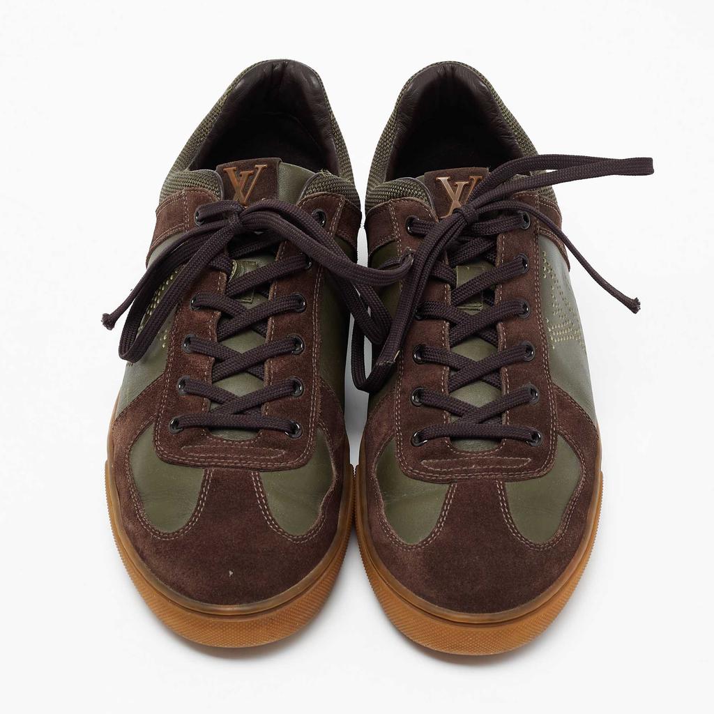 Louis Vuitton Brown/Olive Green Suede And Leather Offshore Trainers Low Top Sneakers Size 42.5商品第3张图片规格展示