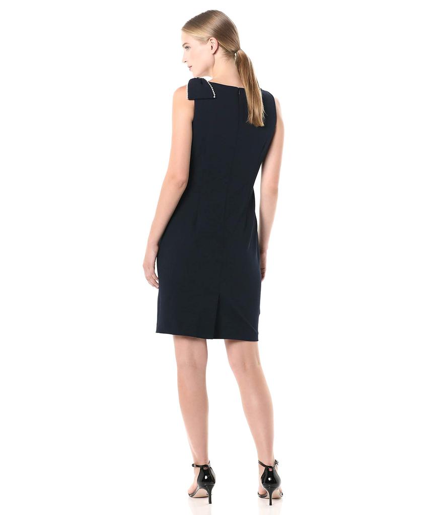 Women's Solid Sheath Dress with Bow Shoulder and Pearls商品第2张图片规格展示