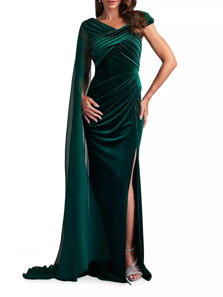 商品Tadashi Shoji|Velvet Chiffon Drape Gown,价格¥3726,第2张图片详细描述