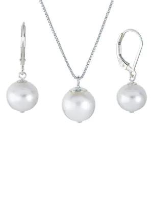 2-Piece Sterling Silver & Cultured Pearl Necklace & Earrings Set商品第1张图片规格展示