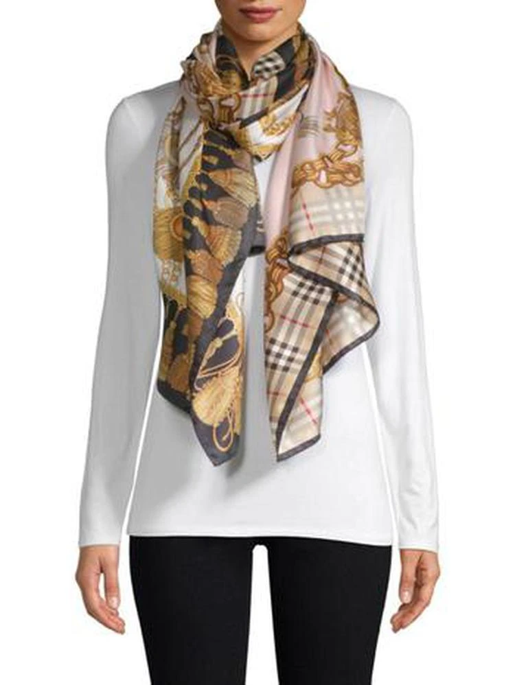 商品Burberry|Chain Bird Collage Silk Scarf,价格¥5138,第1张图片