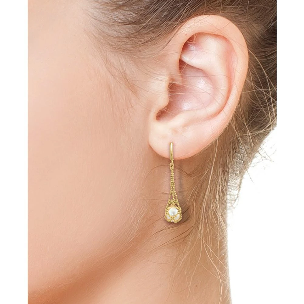 商品Effy|EFFY® Cultured Freshwater Pearl (10mm) Drop Earrings in 18k Gold Over Sterling Silver,价格¥1924,第2张图片详细描述