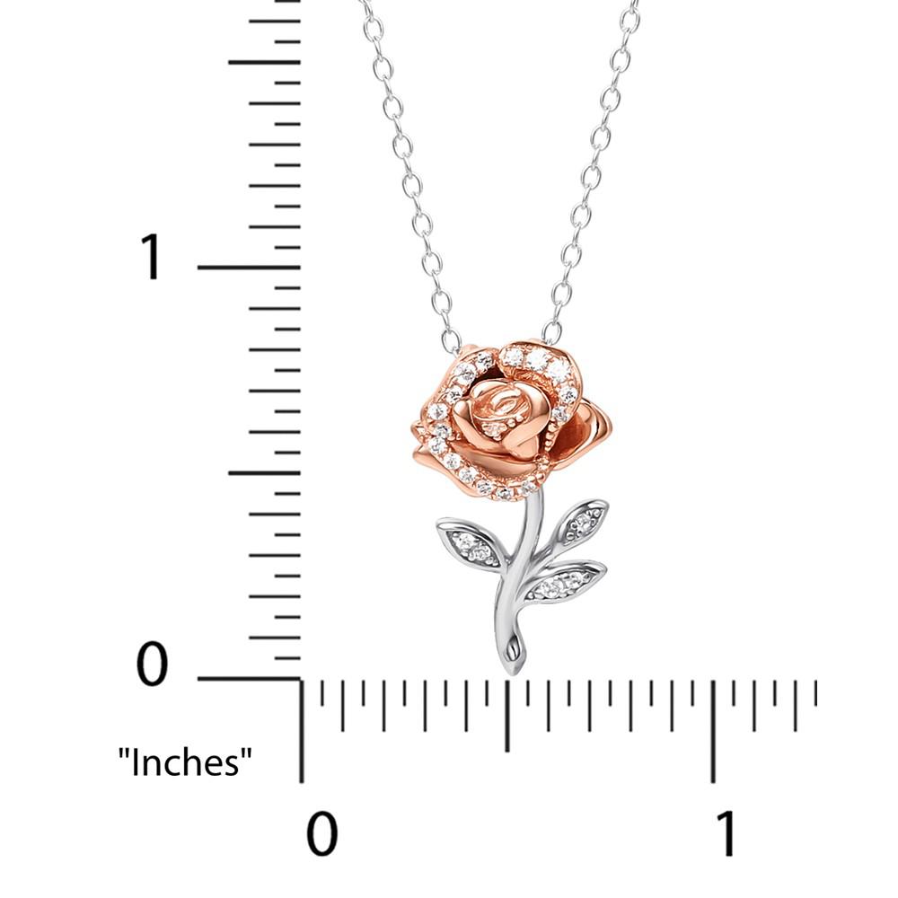 Cubic Zirconia Rose 18" Pendant Necklace in Sterling Silver & 18k Rose Gold-Plate商品第3张图片规格展示