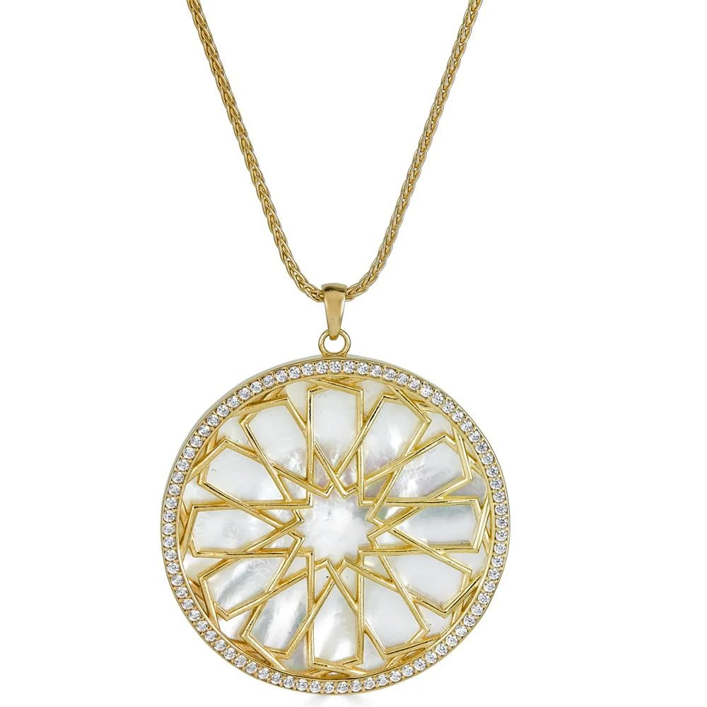 商品Macy's|Mother-of-Pearl & Cubic Zirconia Flower Disc Pendant Necklace in 14k Gold-Plated Sterling Silver, 27" + 1" extender,价格¥891,第1张图片