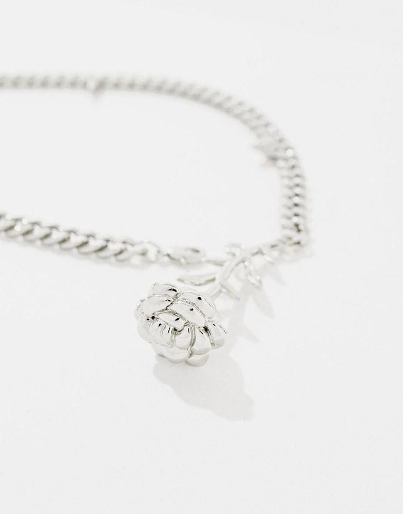 商品ASOS|ASOS DESIGN rose and thorn lariat necklace in silver tone,价格¥137,第2张图片详细描述