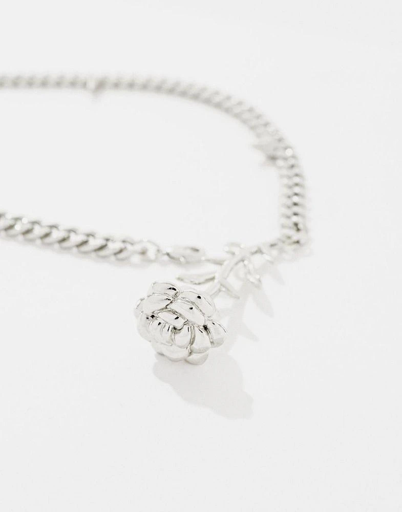 商品ASOS|ASOS DESIGN rose and thorn lariat necklace in silver tone,价格¥138,第2张图片详细描述