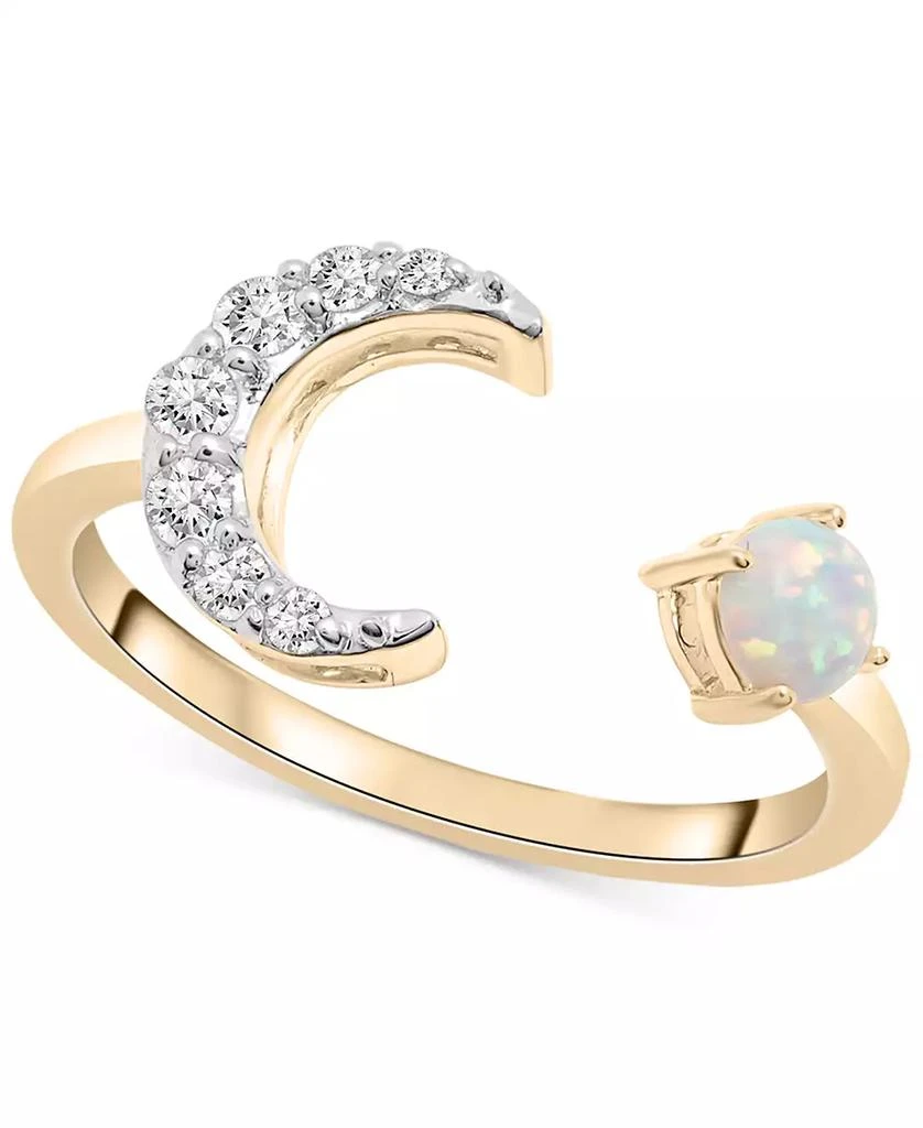 商品Macy's|Lab-Created Opal (1/10 ct. t.w.) & Lab-Created White Sapphire (3/8 ct. t.w.) Crescent Moon Cuff Ring in 14k Gold-Plated Sterling Silver,价格¥457,第1张图片