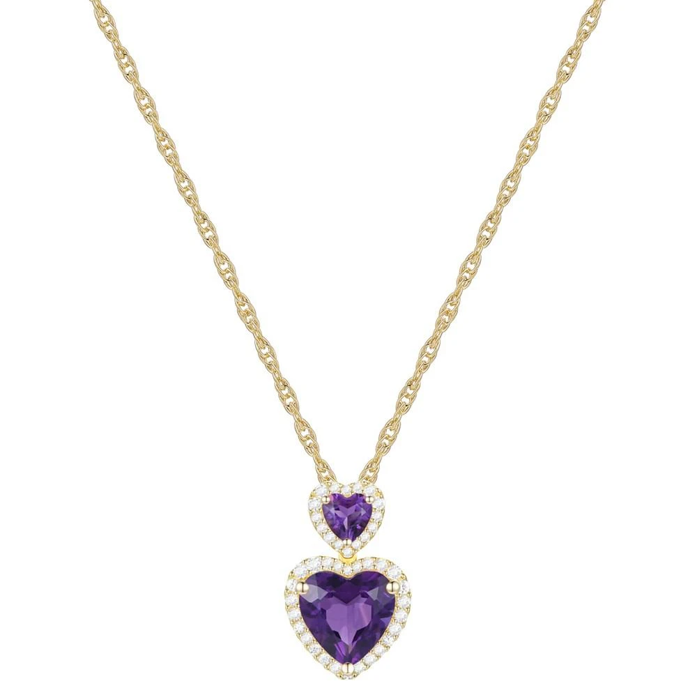 商品Macy's|Amethyst (1-7/8 ct. t.w.) & Lab-Created White Sapphire Accent Double Heart Pendant Necklace in 14k Gold-Plated Sterling Silver,价格¥377,第1张图片