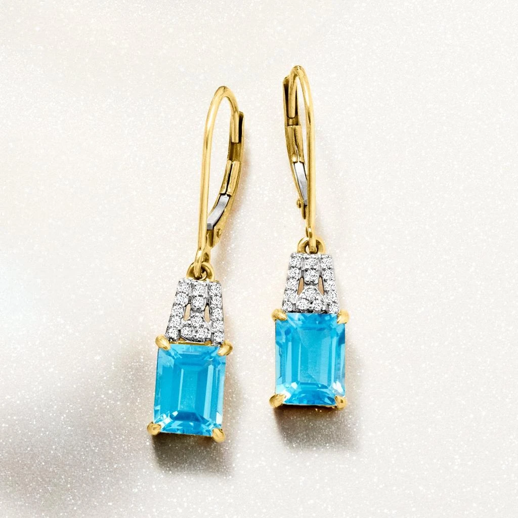 商品Ross-Simons|Ross-Simons Swiss Blue Topaz and . Diamond Drop Earrings in 18kt Yellow Gold,价格¥7201,第3张图片详细描述